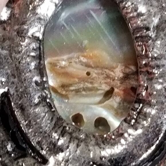 Vintage Abalone Mother of Pearl necklace 1"x3/4" 11913 - Picture 11 of 11